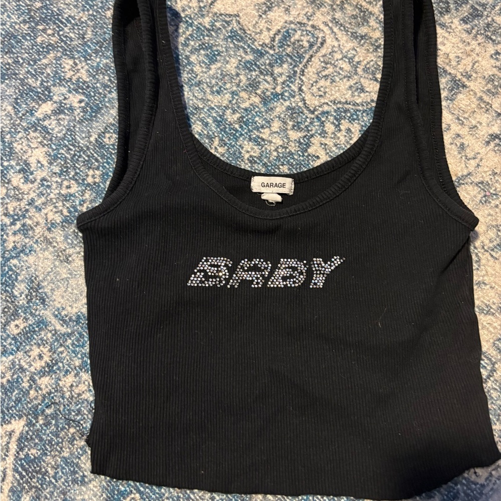 Garage Black Fitted Crop Tank Top